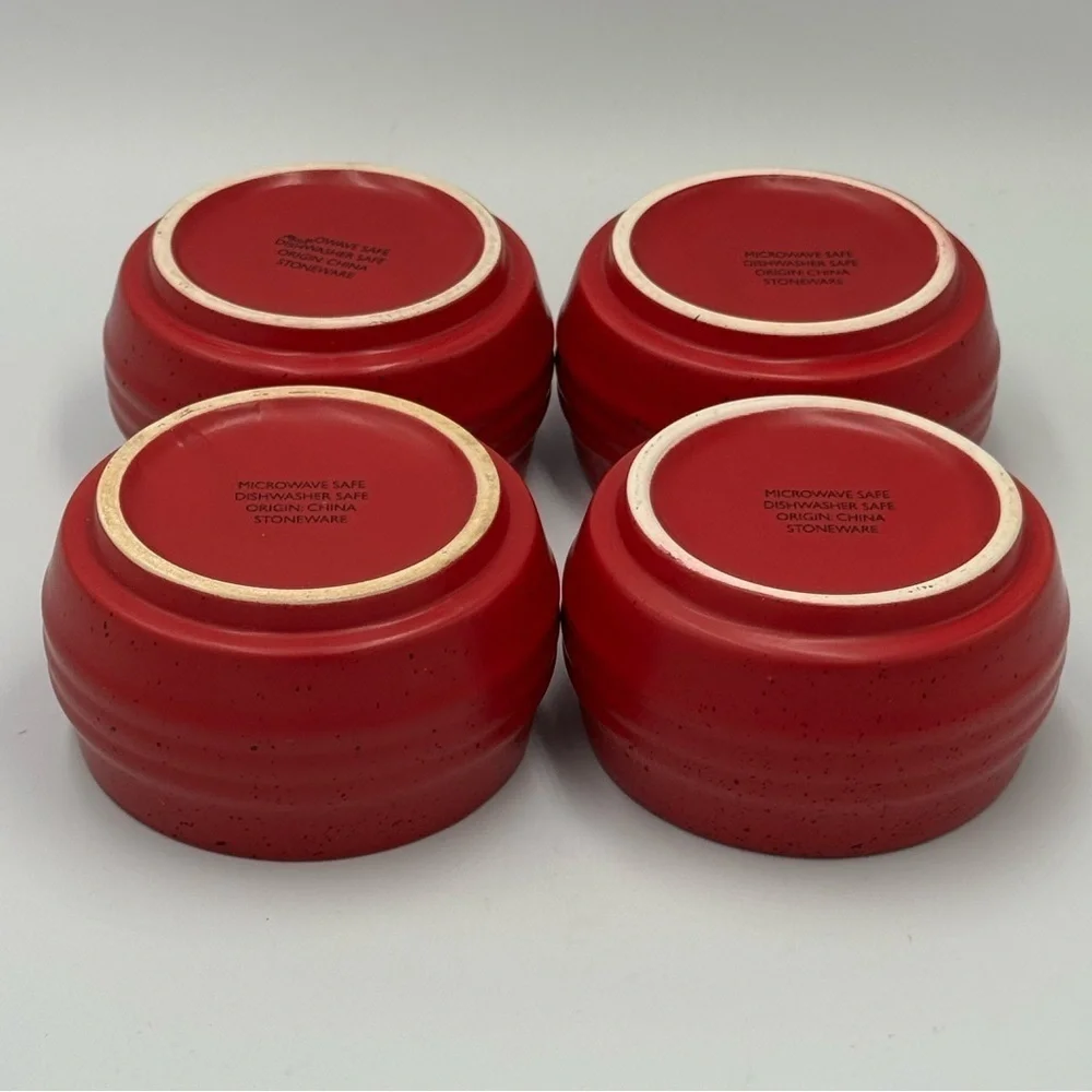 Unbranded Red & Black Speckled Stoneware Bowls Set of 4